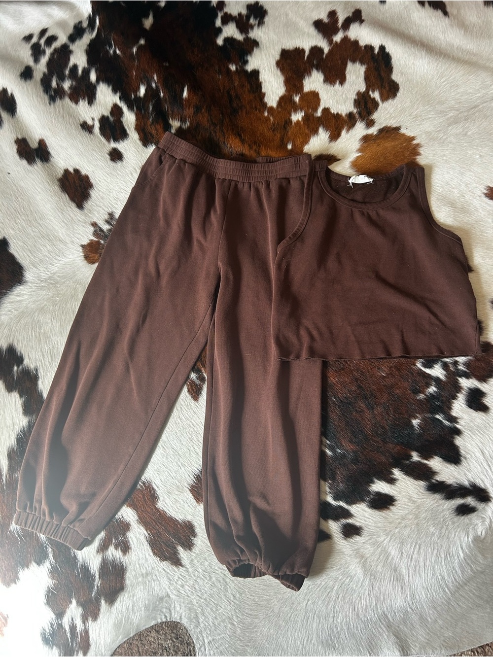 🌷Listicle Brown Track Pants & Crop Tank Set